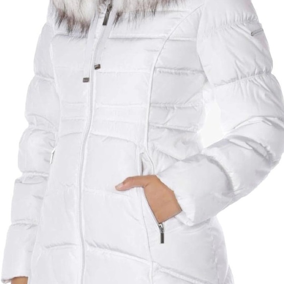 NWT Laundry By Shelli Segal White Puffer Coat with Fur Trim Hood - Picture 4 of 9